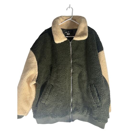NWOT Daisy Street Curve Khaki & Crème Fleece Bomber Jacket – Size 10 - Picture 1 of 7